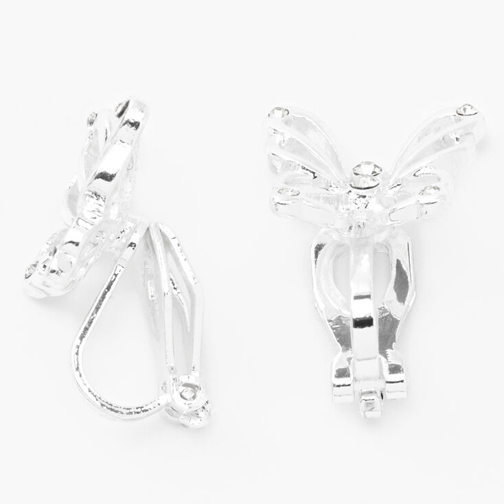 Silver Embellished Open Butterfly Clip On Stud Earrings,