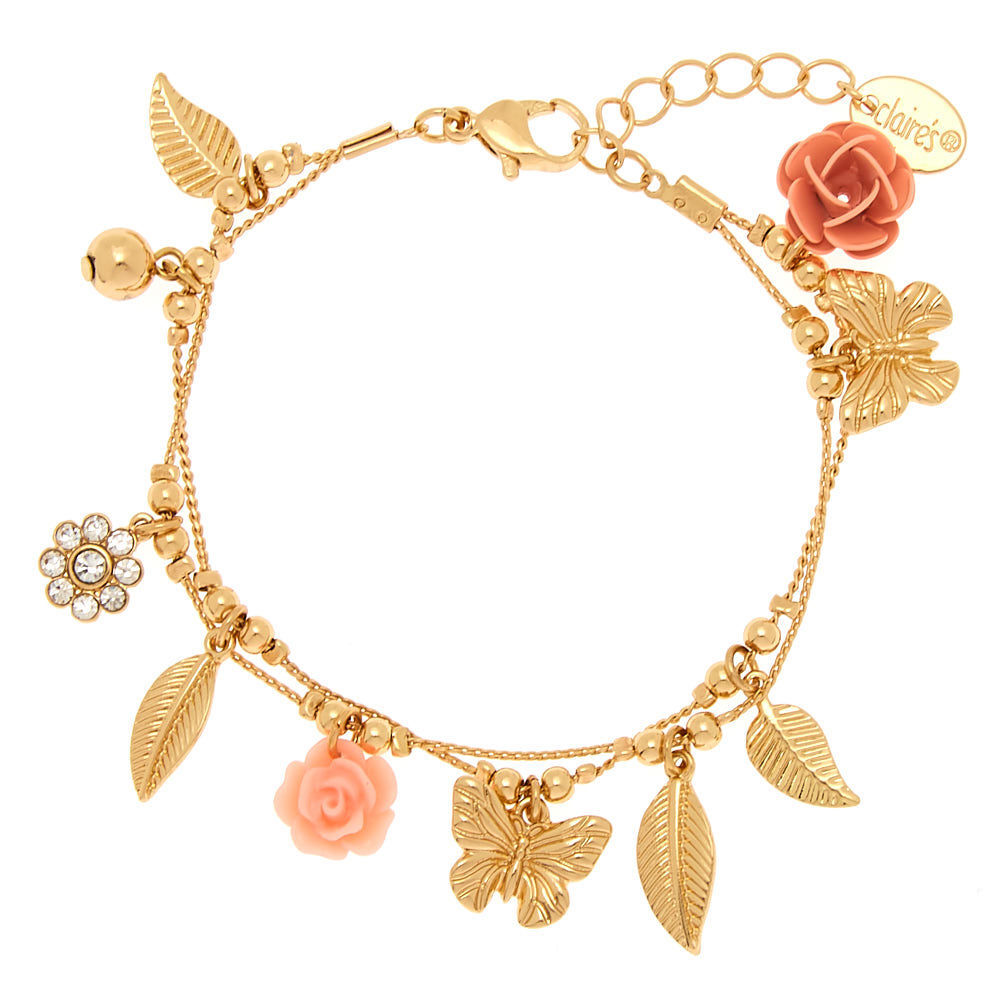 Gold tone Romantic Garden Charm Bracelet