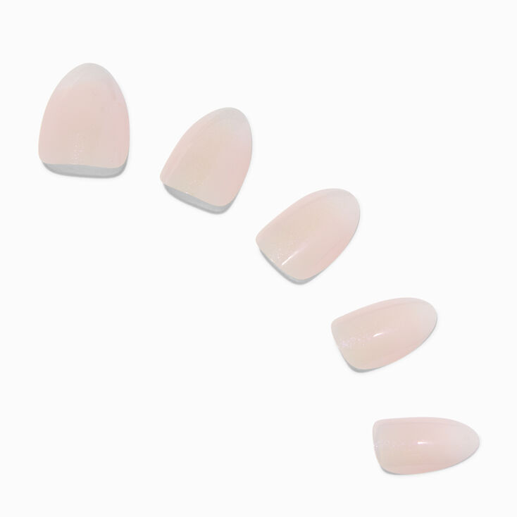 Glazed White Short Almond Vegan Faux Nail Set - 24 Pack,