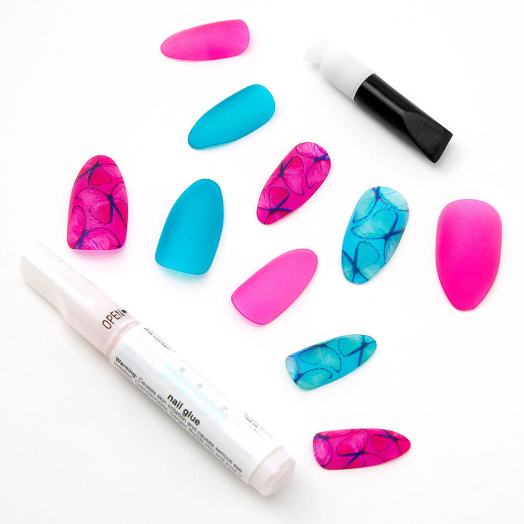 Butterfly Sea Glass Stiletto Faux Nail Set - 24 Pack,