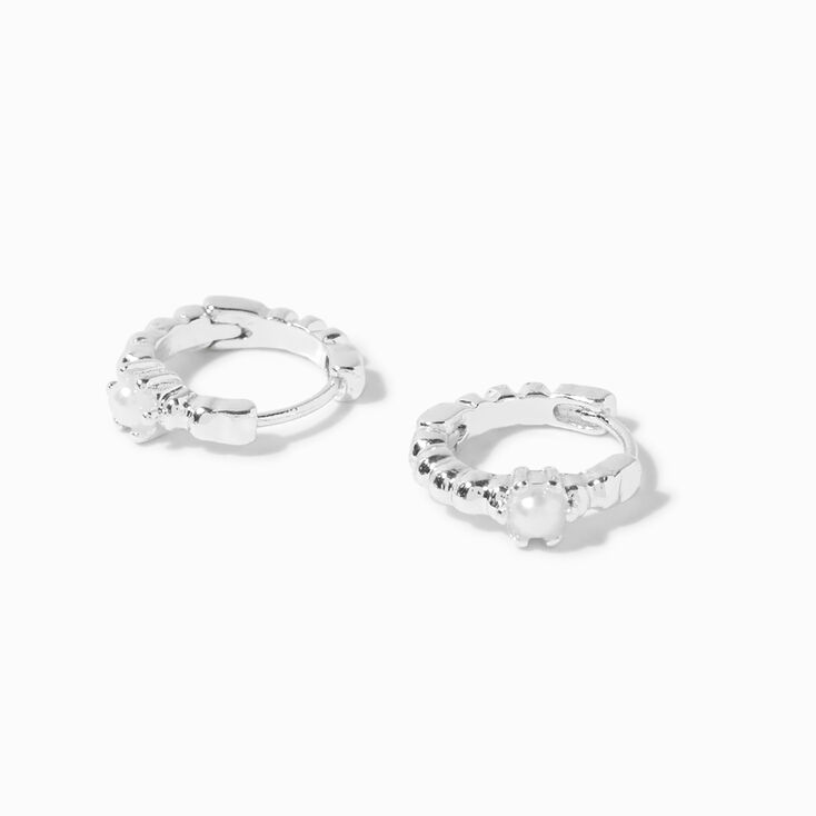 Silver-tone 15MM Squiggle Pearl Huggie Hoop Earrings,