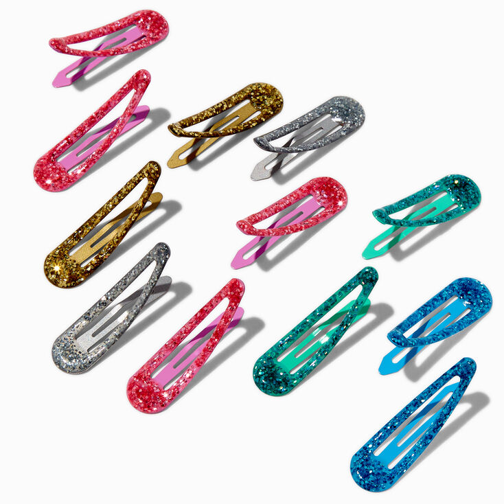 Bright Glitter Snap Hair Clips - 12 Pack