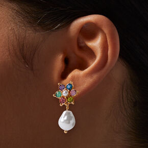 Pastel Flower &amp; Pearl 1&quot; Drop Earrings ,