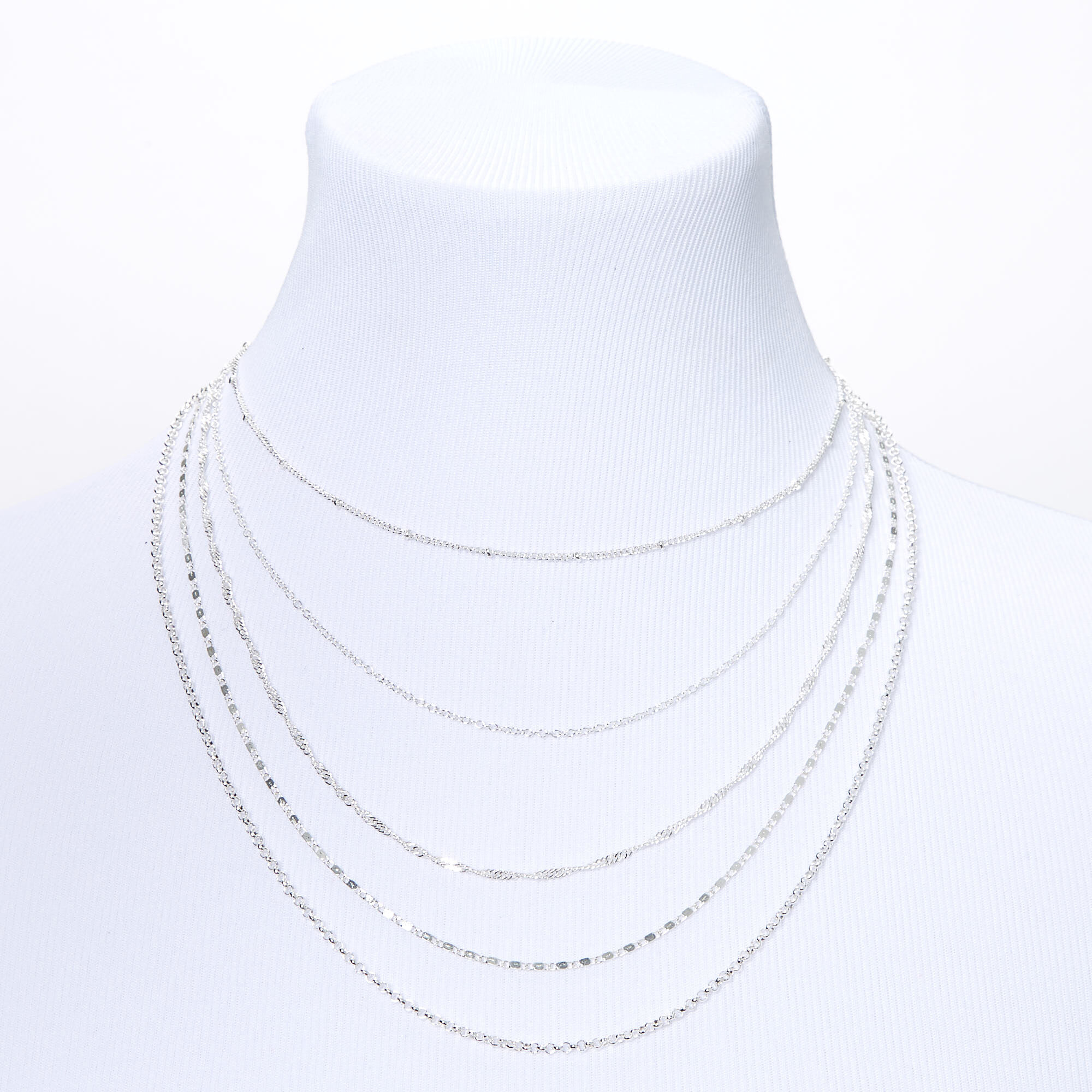 Silver Delicate Chain Multi Strand Necklace,