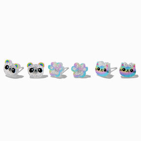 Glitter Panda &amp; Cat Paw Acrylic Stud Earrings - 3 Pack,