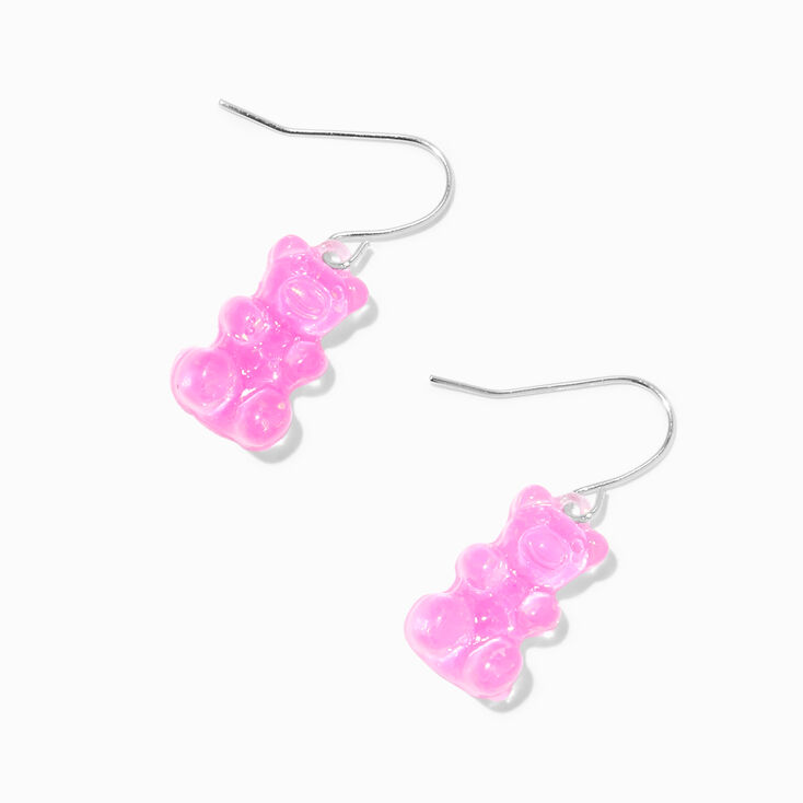 Silver 0.5&quot; Gummy Bear Drop Earrings - Purple,