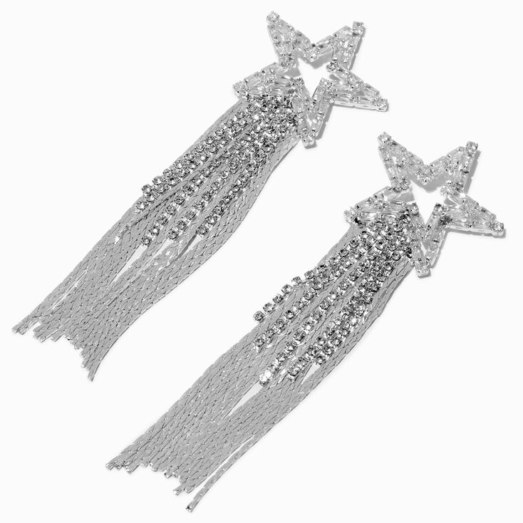 Pendantes 10&nbsp;cm franges &eacute;toile strass couleur argent&eacute;e,
