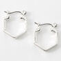 Silver 15MM Hexagon Hinge Hoop Earrings,
