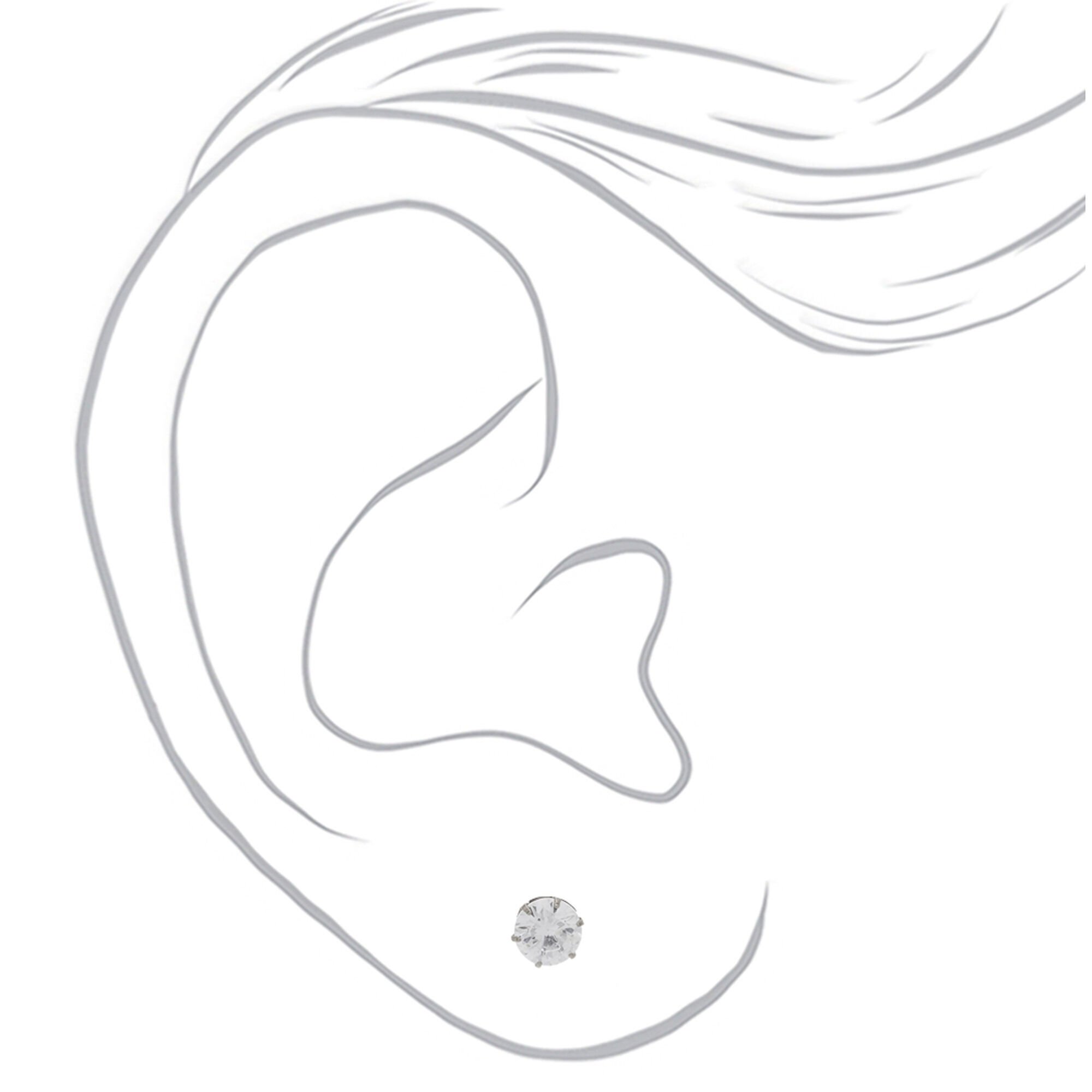 C LUXE by Claire's Silver-tone Titanium Cubic Zirconia 6mm Round Stud Earrings,