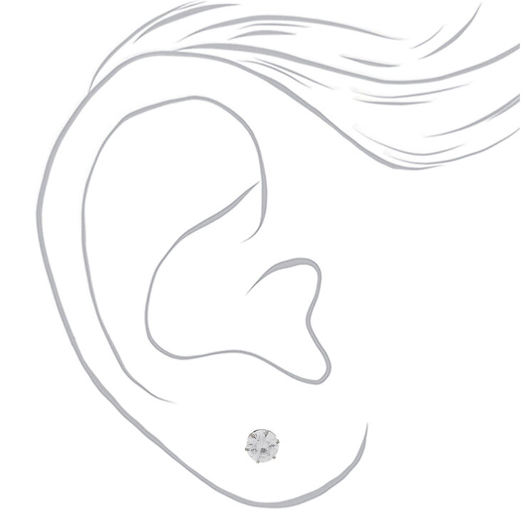 Silver Titanium Cubic Zirconia Round Stud Earrings - 6MM,