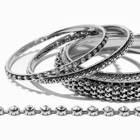 Bracelets fins bangle perl&eacute;s rhodi&eacute;s couleur argent&eacute;e - Lot de 5,