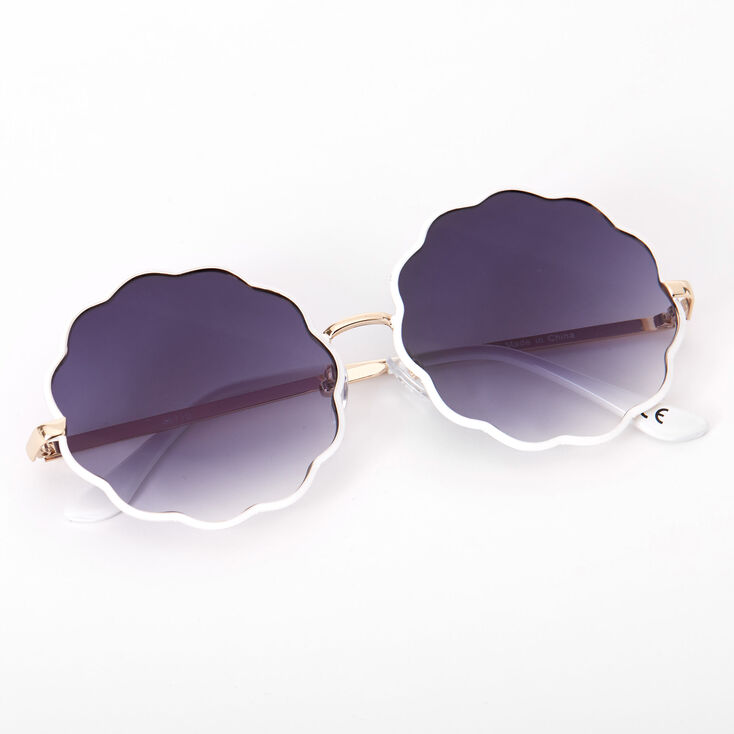 Lunettes de soleil rondes festonn&eacute;es - Blanc,