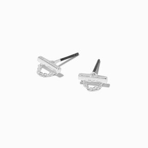 Silver-tone Bar Chain Stud Earrings ,