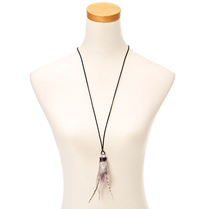 Feather Crystal Long Pendant Necklace - Purple,
