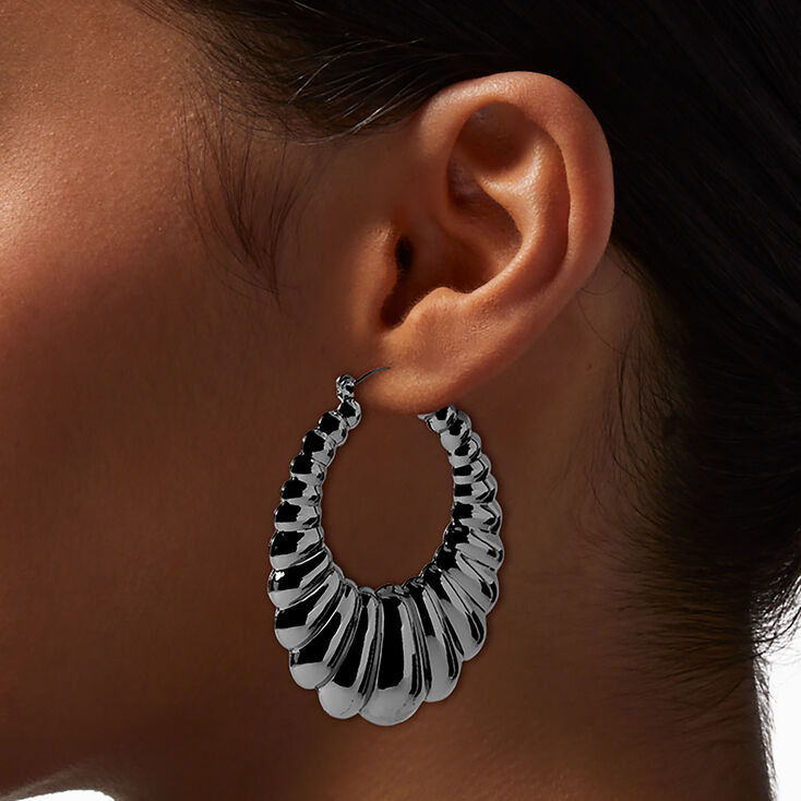 Silver-tone Thick Crescent Hoop Earrings,