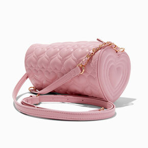 Heart Quilted Barrel Crossbody Bag,