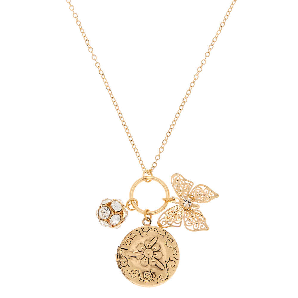 Gold Charm Locket Pendant Necklace