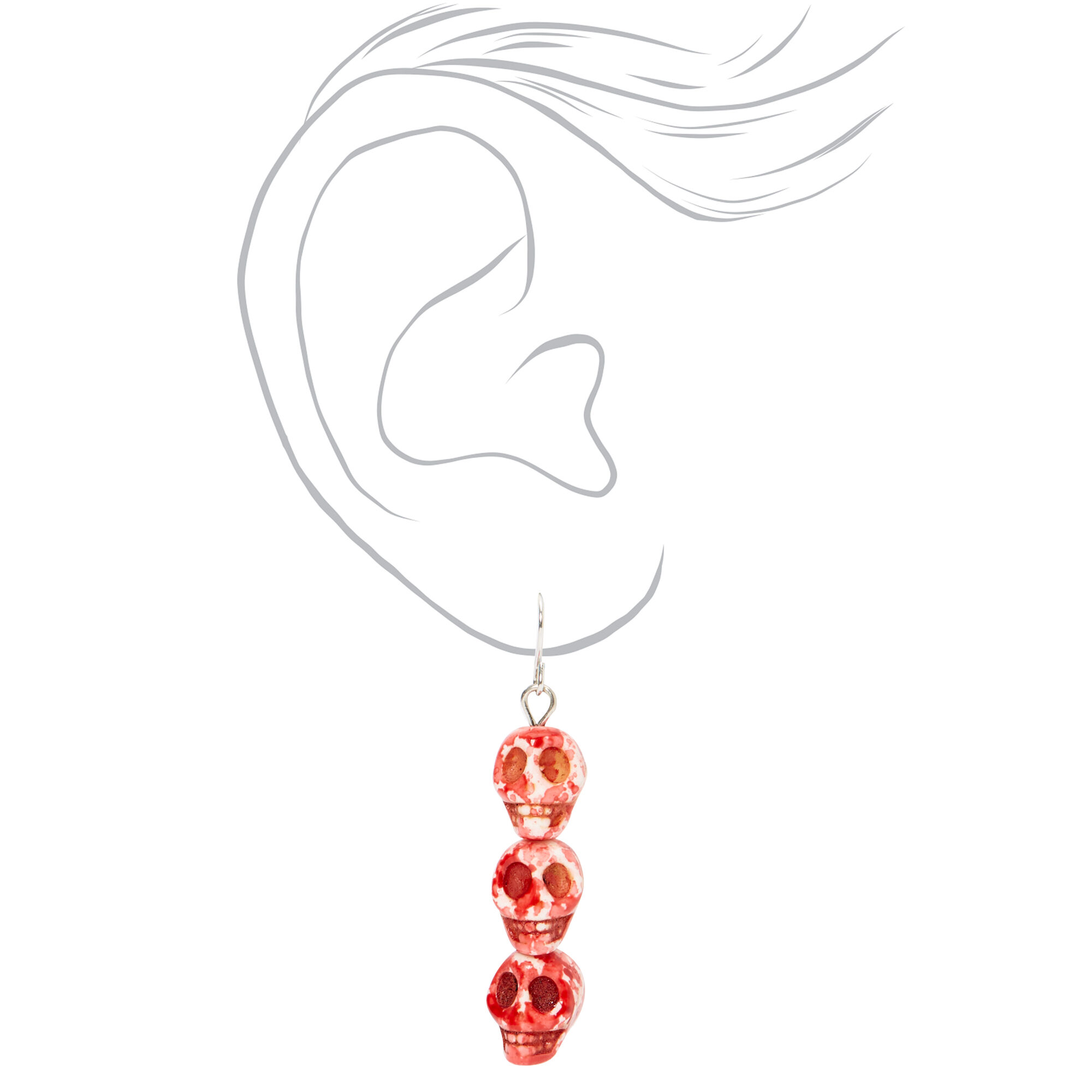 Silver 1.5" Blood Skull Drop Earrings,