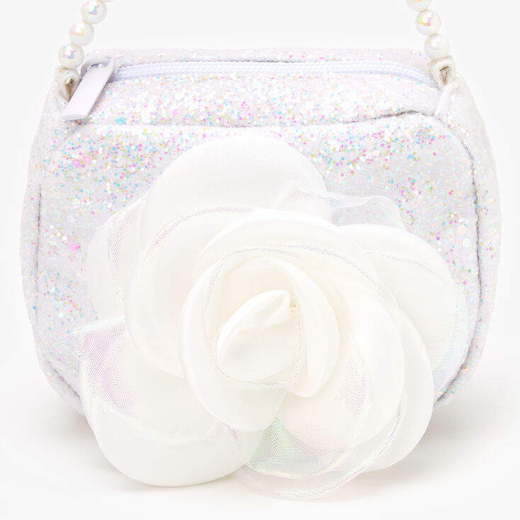 Claire&#39;s Club Sparkle Flower Bag - White,