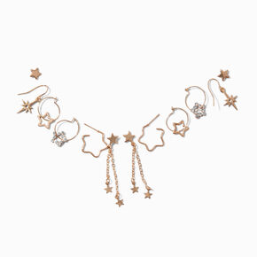 Gold-tone Stars Earring Stackables Set - 6 Pack,
