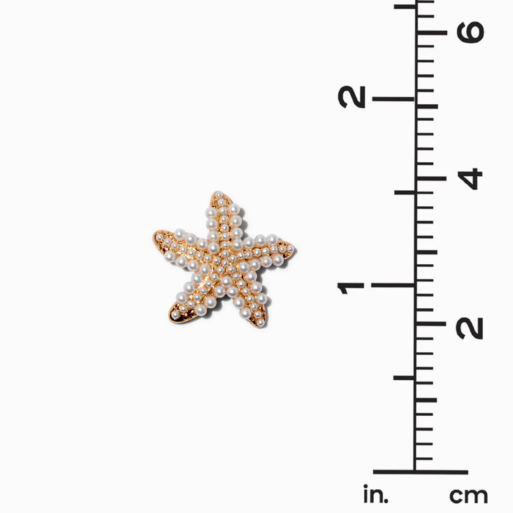 Gold-tone Pearl Starfish Stud Earrings ,
