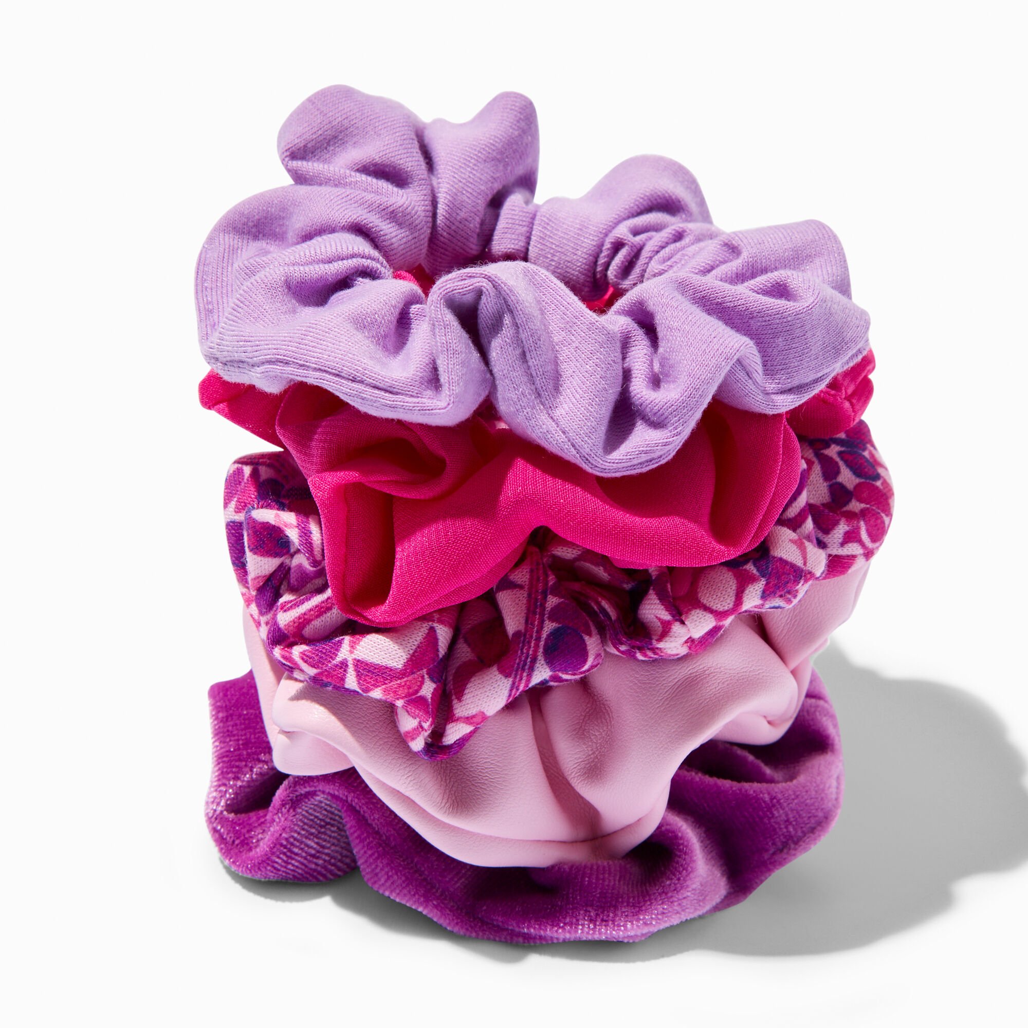 View Claires Geometric Hair Scrunchies 5 Pack Purple information