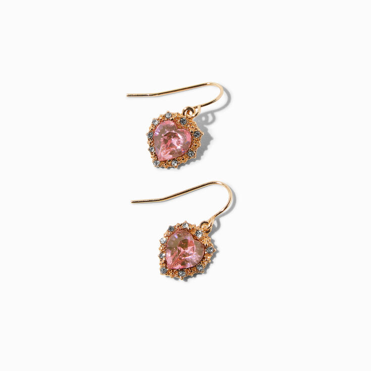 Gold-tone Pink Heart 0.5&quot; Drop Earrings ,