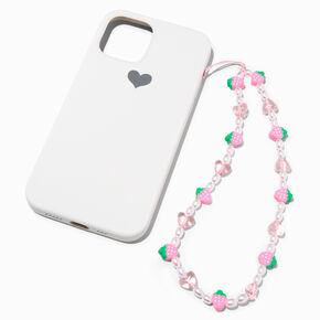 Pink Strawberry Beaded Phone Wrist Strap,