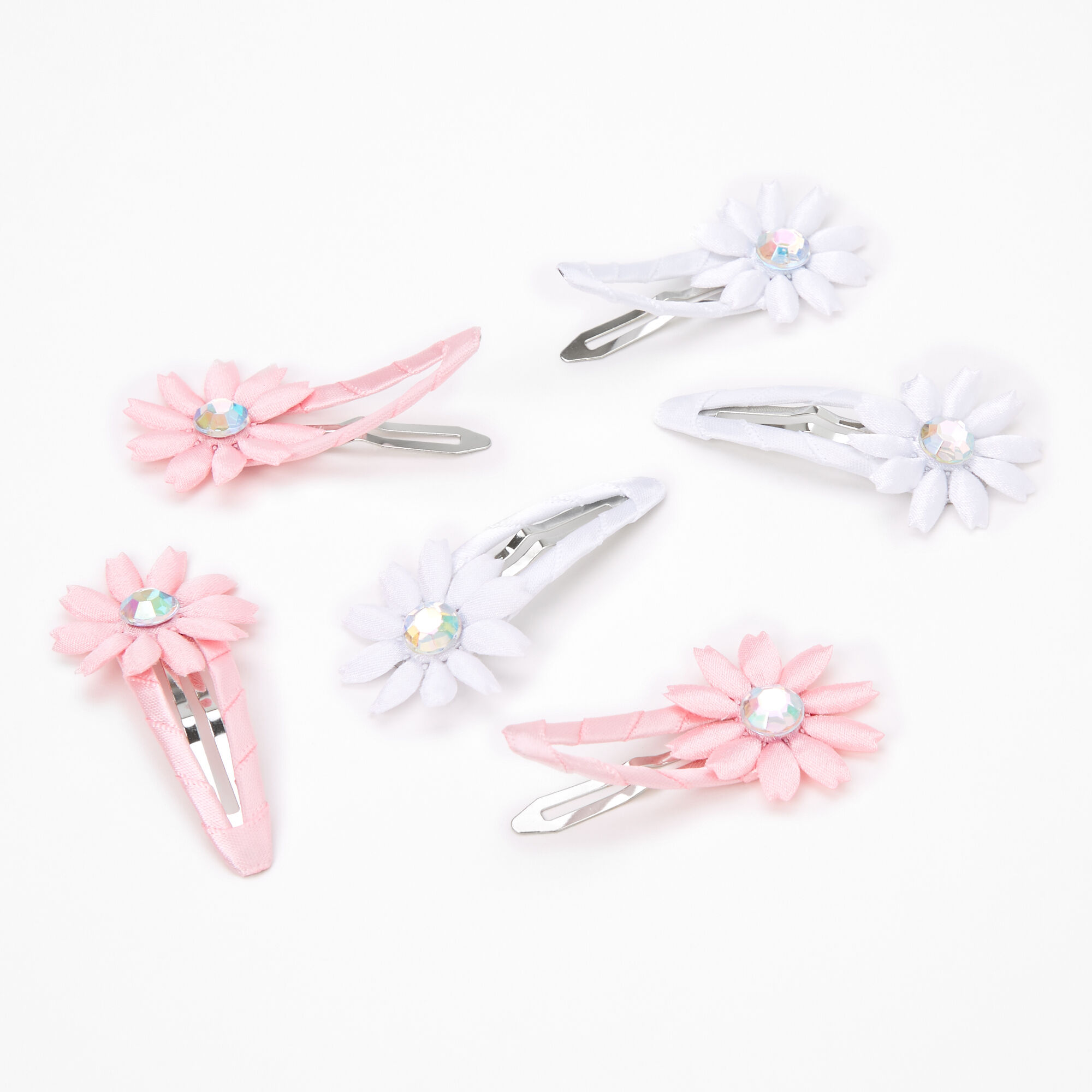 View Claires Club Flower Crystal Snap Hair Clips 6 Pack White information