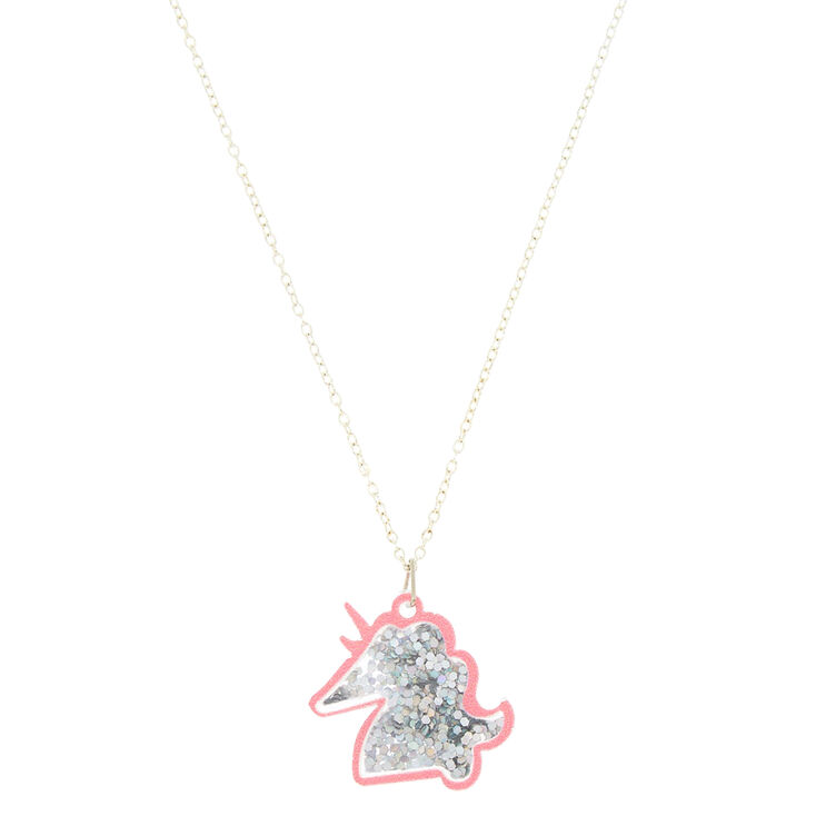 Glitter Unicorn Pendant Necklace Pink Claire S