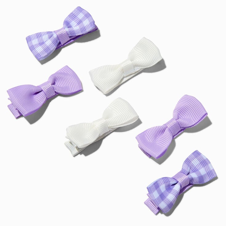 Claire's Club Purple Gingham Hair Bow Clips - 6 Pack