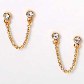 18ct Gold Plated Crystal Connector Stud Earrings,