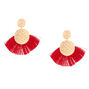 Gold 2&quot; Tassel Drop Earrings - Red,