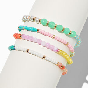 Beaded Mixed Teal Stretch Bracelets - 4 Pack ,