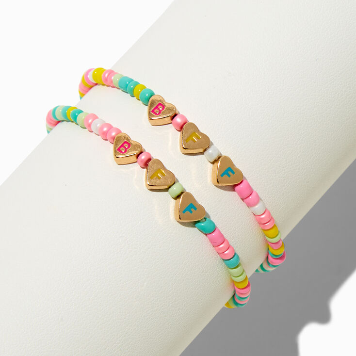 Best Friends BFF Hearts Pastel Beaded Stretch Bracelets - 2 Pack,