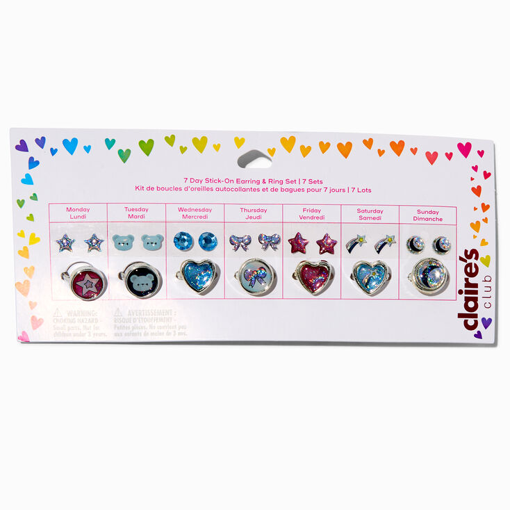 Claire&#39;s Club 7 Day Starry Stick On Earrings &amp; Ring Set - 7 Pack,