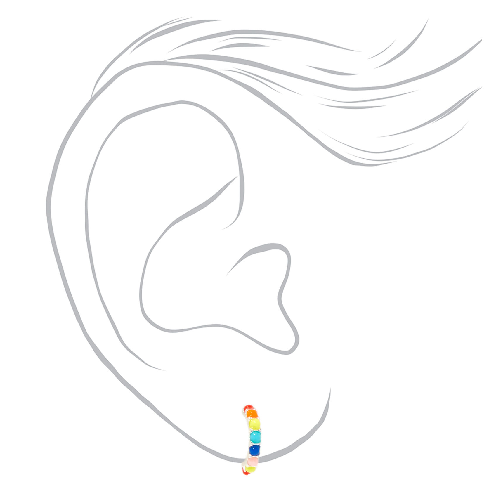 Sterling Silver 10MM Rainbow Huggie Hoop Earrings,