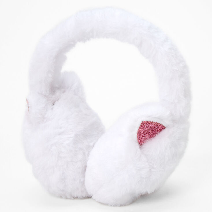 Cache-oreilles chaton &agrave; paillettes - Couleur ivoire et rose,