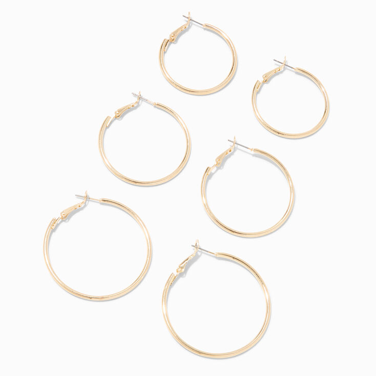 Gold Graduated Hinge Hoop Earrings - 3 Pack,