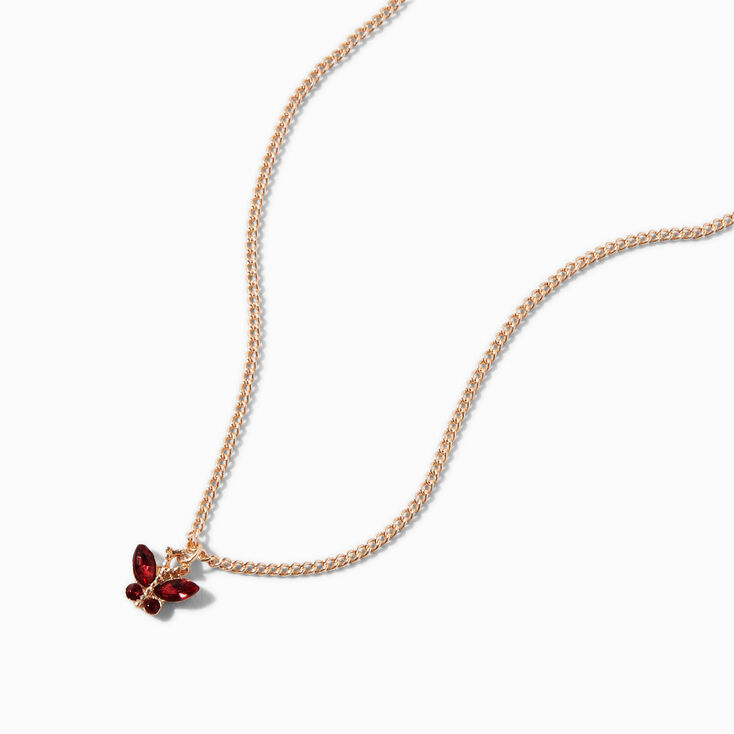 Gold-Tone Butterfly Birthstone Pendant Necklace - January,