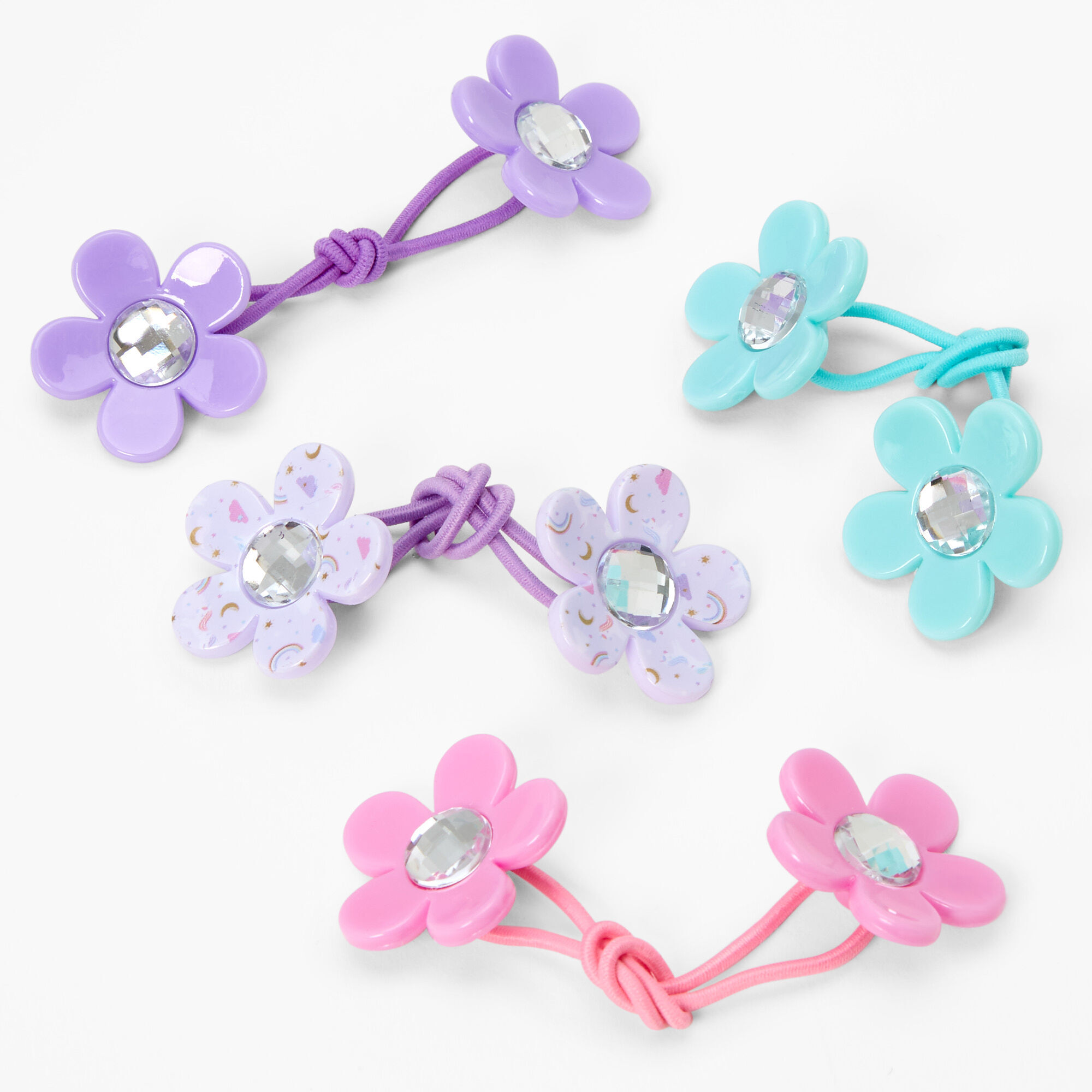 Claire's Club Rainbow Unicorn Gem Flower Hair Ties - 4 Pack,
