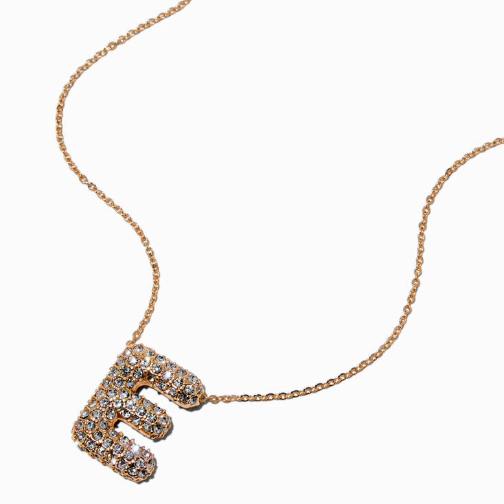 Gold-tone Pav&eacute; Bubble Initial Pendant Necklace - E,