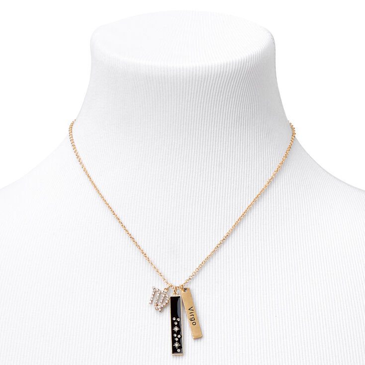 Gold Rectangular Zodiac Pendant Necklace - Virgo,