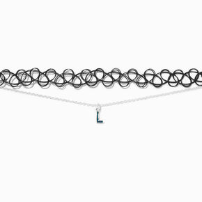 Initial Multi-Strand Black Tattoo Choker Necklace - L,