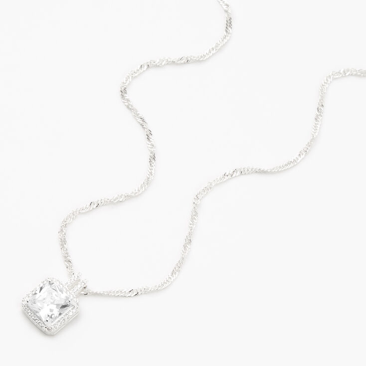 Collier &agrave; pendentif aur&eacute;ole carr&eacute;e en zircon cubique d&#39;imitation couleur argent&eacute;e,