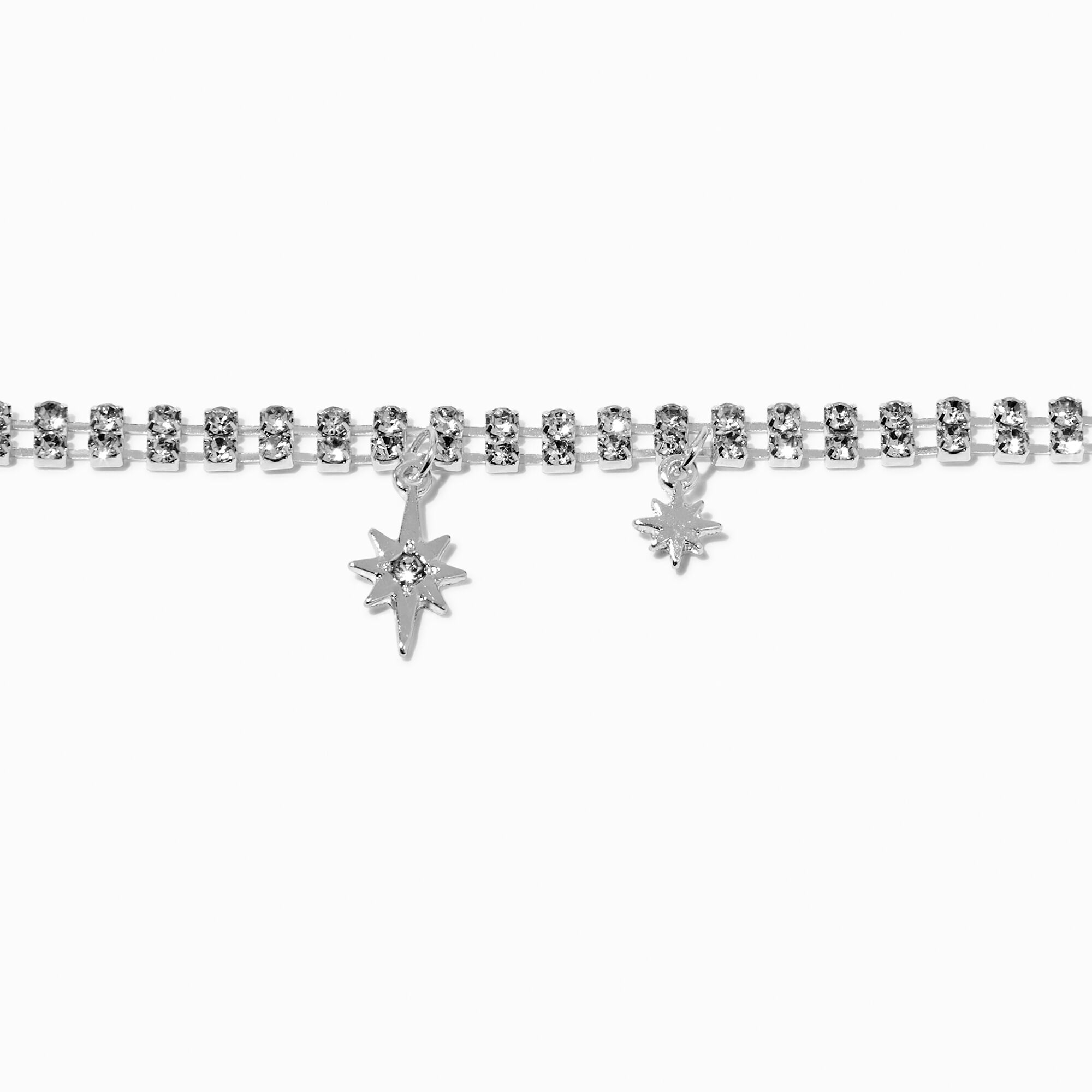 Silver-tone Rhinestone Star Choker Necklace ,