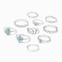 Silver-tone &amp; Turquoise Mixed Leaf Filigree Rings - 10 Pack,