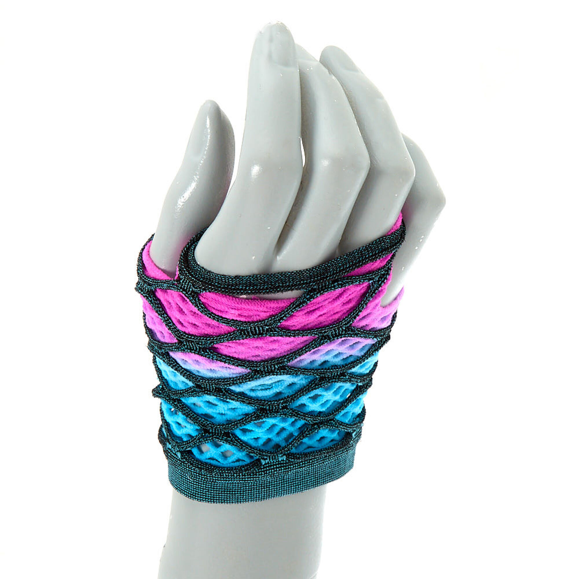 Ombre Layered Fishnet Gloves - Pink and Blue