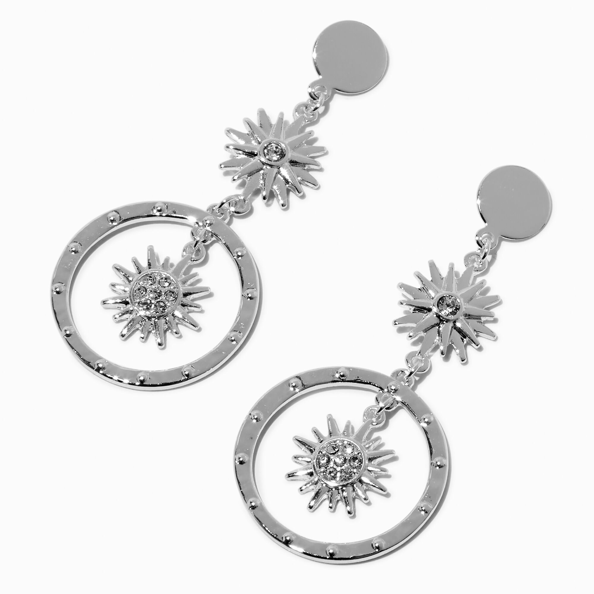 Silver-tone Celestial Sun Drop Earrings,