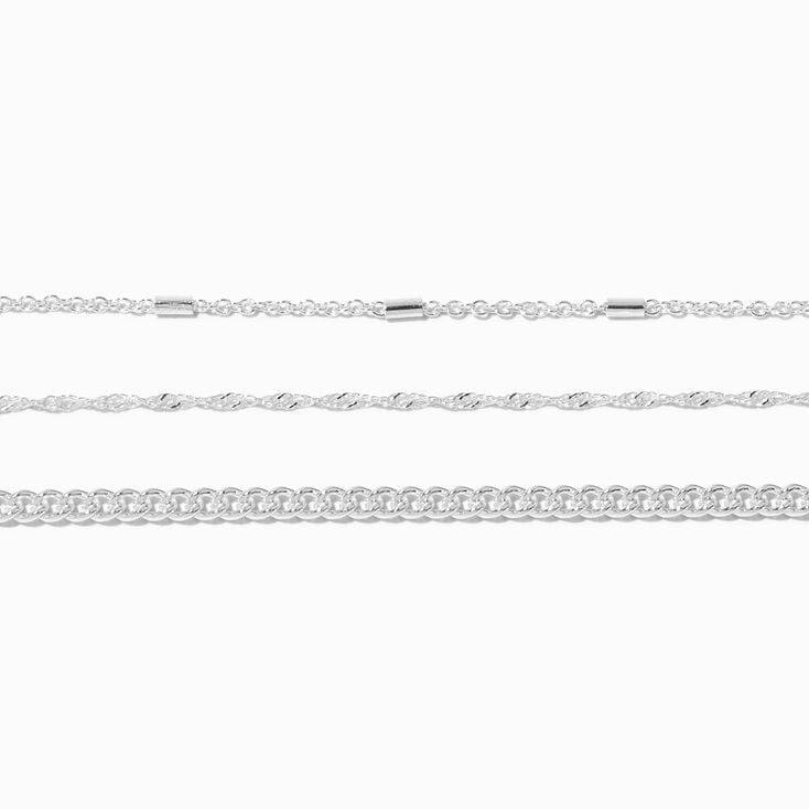 Claire&#39;s Recycled Jewelry Silver-tone Mixed Chain Bracelets - 3 Pack,